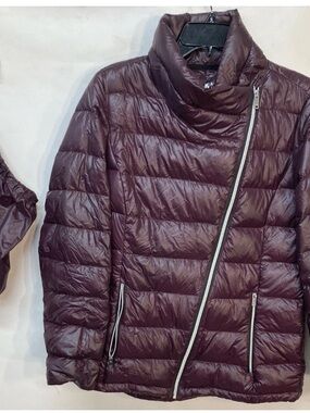 DKNY Asymmetrical Quilted Puffer Jacket - Deep Wine Medium